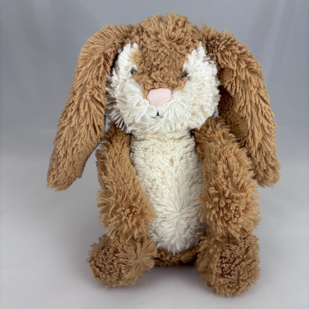 Jellycat Medium Bashful Wriggle Bunny Rabbit Plush Brown White 11"